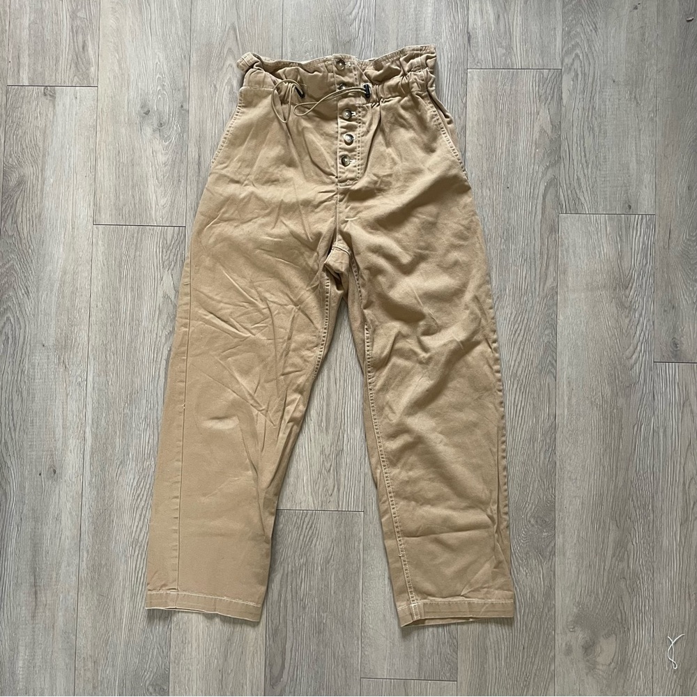 Urban Outfitters tan high-waisted cargo pants with button-up front